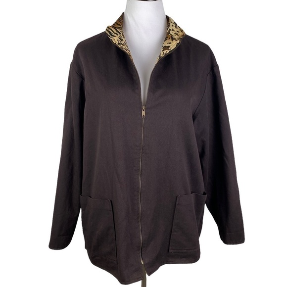 Wear On Earth Vintage Reversible Leopard Tiger Print Full Zip Jacket Women's L - Picture 2 of 13